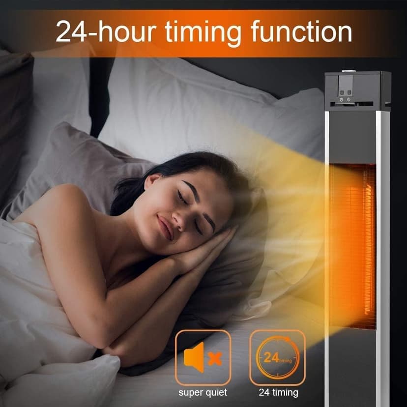Electric Patio Heater for Outdoor Use, Infrared Heater w/Remote, Auto Shut Off, 500/1000/1500W Radiant Heater, Super Quiet 3s Instant Warm Vertical Space Heaters for Indoor Use Large Room