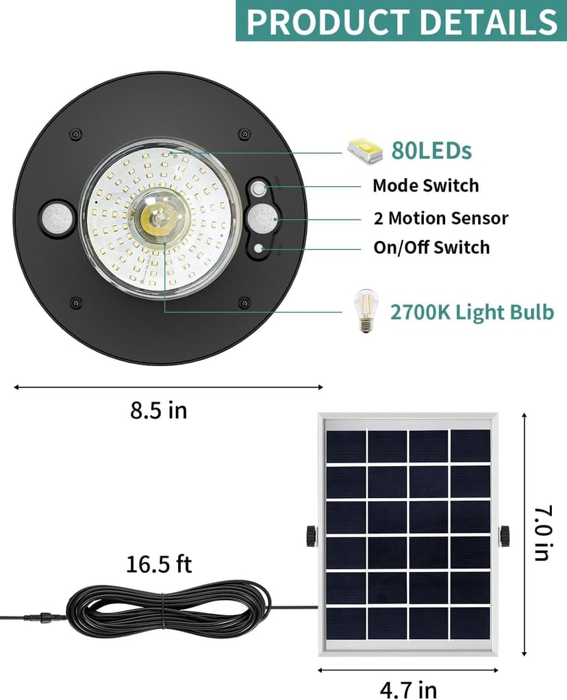Solar Shed Light Outdoor Indoor 3000LM Solar Lights Daytime Available with Remote Control,Double Motion Sensor & 5 Lighting Modes, Solar Indoor Lights for Gazebo,Shed,Garage,Barn