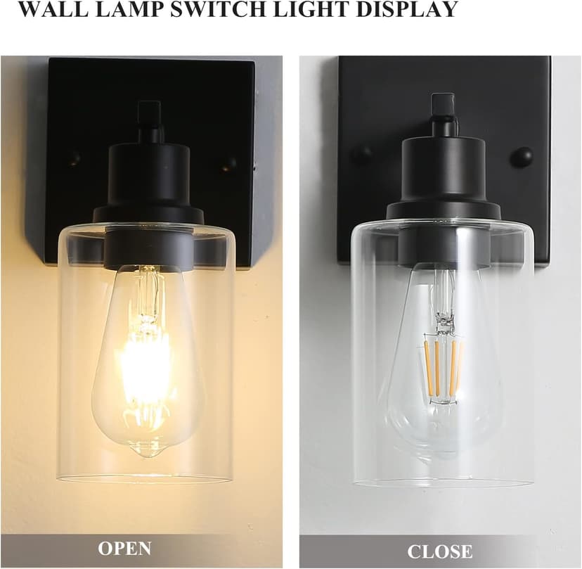 EMONG Single Lights Bathroom Light Fixtures, Matte Black Vanity Light with Glass Shade, Modern Wall Sconces Lighting for Bathroom,Mirror,Farmhouse,Hallway