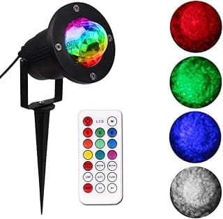 KOOT Water Wave Lights Projector Outdoor Waterproof LED Ripple Garden Lights RGBW 10 Colors Water Effect or Flame Fire Effect with Remote for Patio Christmas Halloween Wedding Swimming Pool Display
