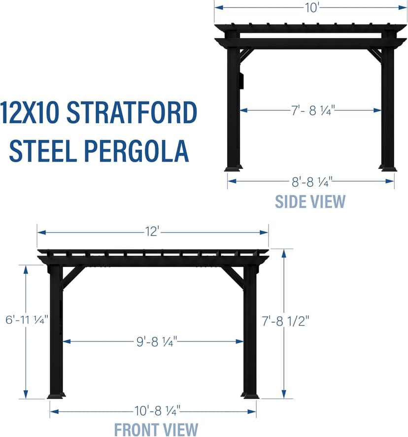 Backyard Discovery Stratford 12' x 10' Traditional Galvanized Steel Pergola Kit with Shade Sail Canopy, Powder-Coated Finish, All-Season Durability, High-Wind Rating for Outdoor Patio, Deck, Garden