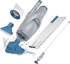 KOKIDO (2025 Upgrade) Rechargeable Handheld Pool Vacuum with Dual Brush Heads and Aluminum Pole, 60 mins Cordless Spot Cleaning Suction, Above Ground Pool, Hot Tub, Spa and Pools to 20ft, XTROVAC 110