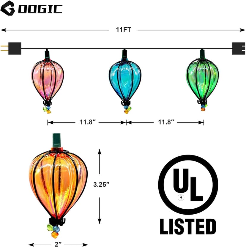 11FT Multicolor String Lights with 10 Bulbs, Colored Backyard Patio Indoor/Outdoor UL Listed String Lights,Hanging for Bistro Tents Market Cafe Gazebo Porch Party Wedding