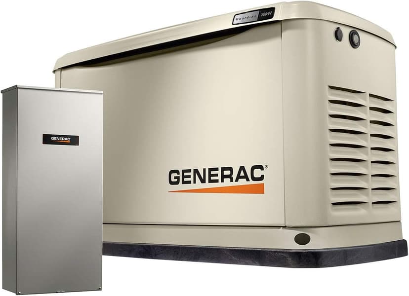 Generac Guardian 10kW Home Standby Generator with 100 Amp Transfer Switch, Durable All Aluminum, WiFi Enabled with G-Force Engine, Easy to Use, Whole House Power Backup, Smart Outage Solution - Bisque