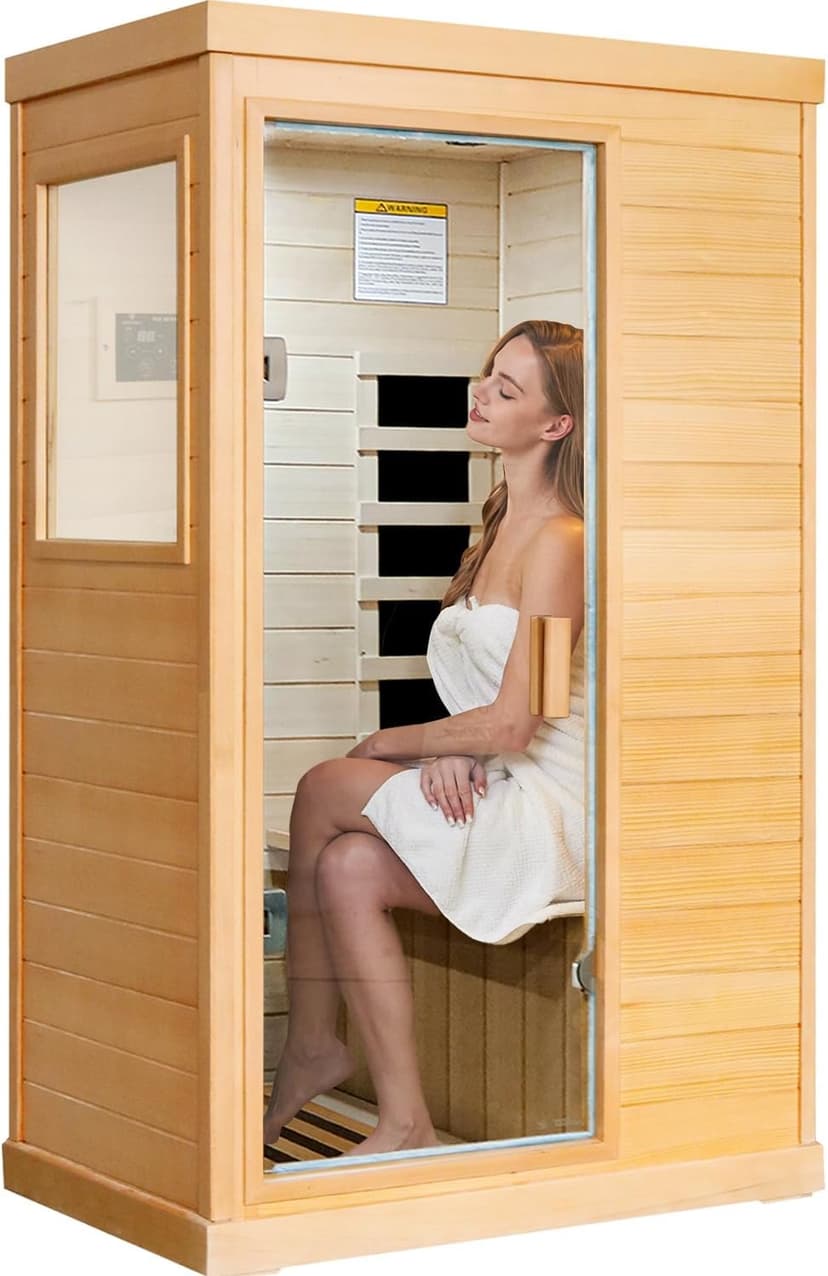 Far Infrared Sauna Home Sauna Spa Room Canadian Hemlock Wood 800W Indoor Saunas 110V with Control Panel and Tempered Glass Door, Room: 35.2 * 27.6 * 61.6Inch