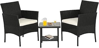 FDW Wicker Outdoor Furniture Patio Furniture Set of 3 Rattan Patio Chairs Outdoor Chairs Patio Conversation Set with Coffee Table for Yard Backyard Lawn Porch Poolside Balcony,Black