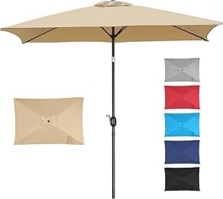 Yaheetech 6.5x10FT Rectangular Outdoor Patio Umbrella Large Market Umbrella w/Push Button Tilt & Crank Lift System & 6 Sturdy Ribs for Garden/Lawn/Beach/Pool/Deck/Backyard - Tan