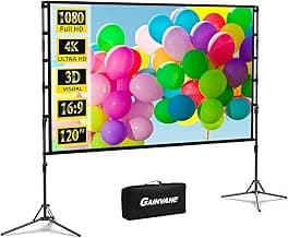 Projector Screen and Stand,GAINVANE 120 inch Portable Projector Screen Indoor Outdoor Projection Screen 16:9 4K HD Wrinkle-Free Light-Weight Movie Screen with Carry Bag for Backyard Movie Night