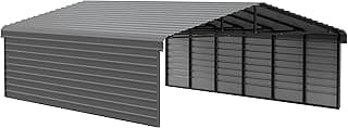 Arrow Carports Galvanized Steel Carport, with 2-Sided Enclosure, Compact Car Metal Carport Kit, 20' x 29' x 9', Charcoal