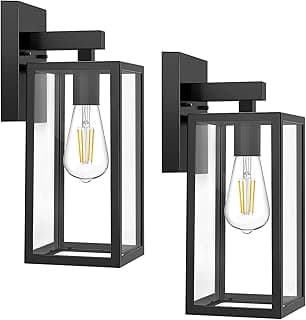 MAXvolador Outdoor Wall Sconce, Exterior Waterproof Wall Lantern Light Fixtures, Black Porch Lights with Toughened Glass Shade, Anti-Rust E26 Socket Front Door Wall Mount Lighting, 2 Pack
