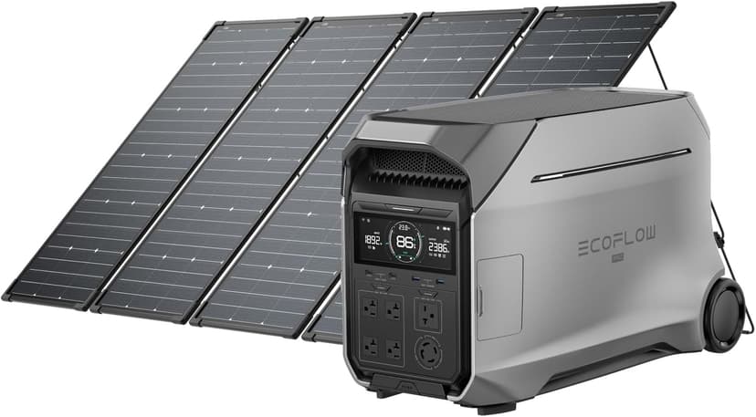 EF ECOFLOW Power Station 4096Wh DELTA Pro 3 with 4X125W Solar Panels, 25% High-Efficiency, 4000W Portable Power Station, AC + Solar Fast Dual Charging For Camping RV