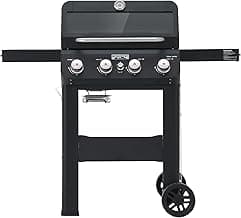 Monument Grills 4-Burner Liquid Propane Gas Grill, Matte Black Stainless Steel Burner Grill with Clearview® Lid and One Foldable Shelf for Outdoor Cooking Kitchen Patio Backyard Barbecue, Mesa420MF