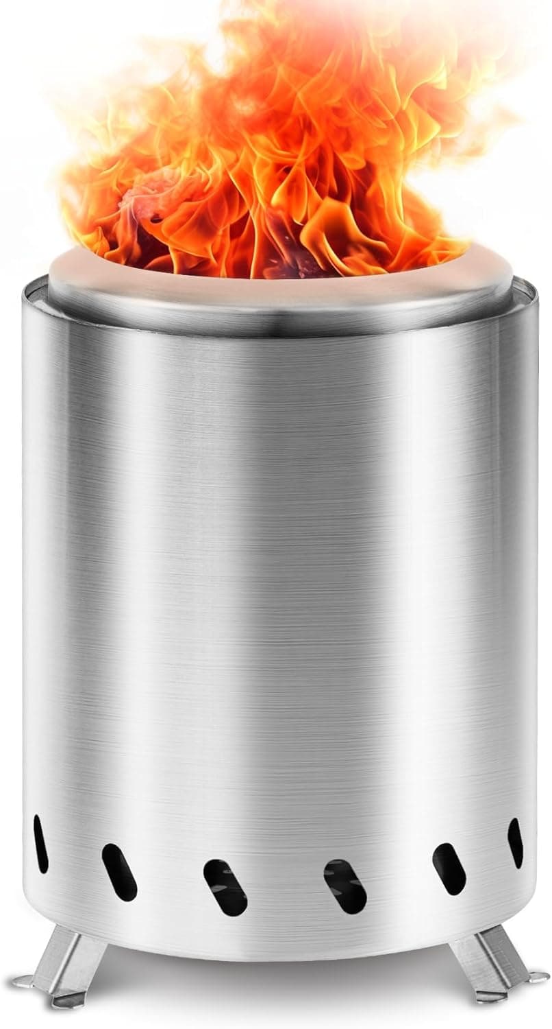 Table Top Firepit 6 Inch - Tabletop Fire Pit Camping Stove 304 Stainless Steel Pellet Patio Heater Portable Smokeless Fire Pit 6"x6.89" Silver