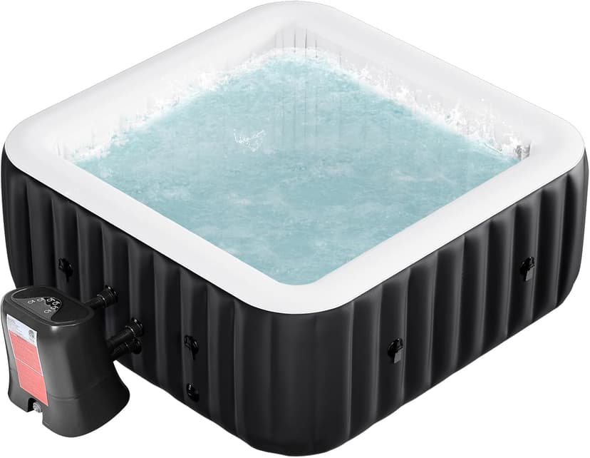 4-6 Person Inflatable Hot Tub, Large Square Portable Blow up Hot Tub, Leak-Proof PVC Outdoor Spa with 130 Air Jets, Insulated Cover and Heater Pump, 73” X 73”X 25”