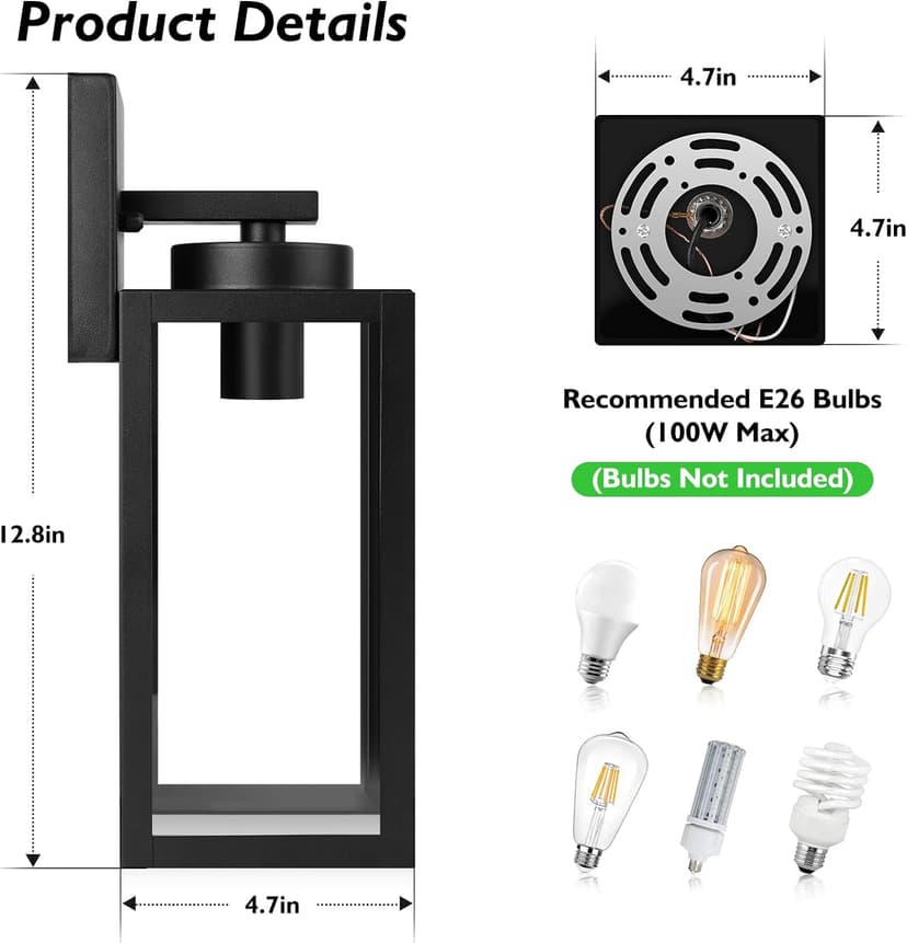 BesLowe Outdoor Wall Mount Light Fixture, Exterior Wall Lantern Waterproof, Black Outside Porch Sconce Lighting with Matte Black Finish & Glass Shade for House Garage Doorway Patio, E26 Socket