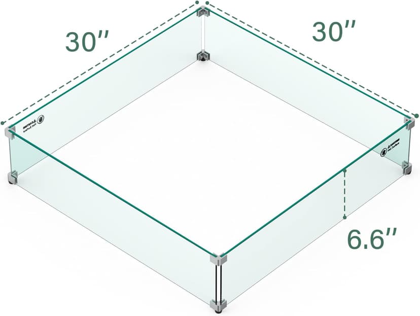 Skyflame Fire Pit Glass Wind Guard Square, 30" x 30" x 6" Tempered Glass Flame Shields, Fire-Resistant Windscreen Set, Fits for 24-inch fire Pit Burner pan