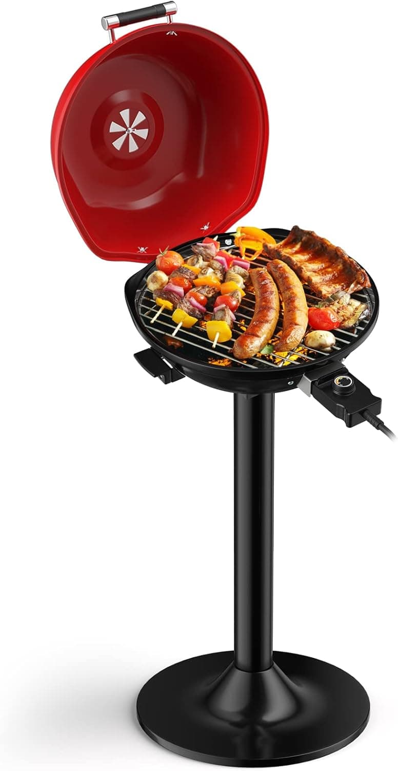 Giantex Electric Grill Indoor Outdoor, 1600W Portable Barbecue Grill with Removable Non-Stick Grilling Rack, Adjustable Temperature, Oil Drip Tray, for Picnic Camping Backyard Cooking (Red)
