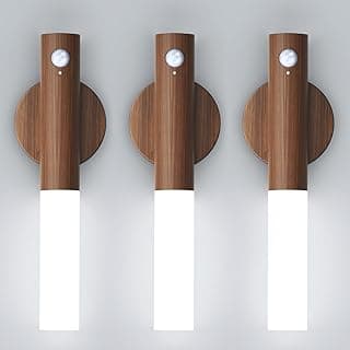 Battery-Operated Wall Sconce Wall Lights: 2200mAh Rechargeable Motion Sensor Magnetic Wireless Stairway Lights Portable Hallway Light Wooden Wall Lighting for Bedroom Stair(White Light)