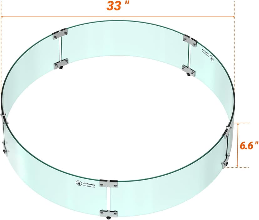 Skyflame Fire Pit Glass Wind Guard Round, 33 x 7 inches Tempered Glass Flame Shield, Fits 31” Round Fire Pit Burner Pans, Fire-Resistant Windscreen Set
