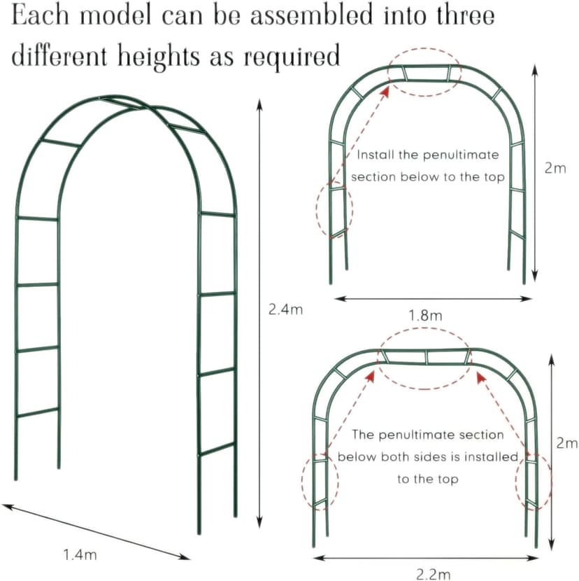 Metal Pergola Arbor,7.5 Feet Wide x 6.4 Feet High or 4.6 Feet Wide x7.9 Feet High,Assemble Freely 2 Sizes,for Various Climbing Plant Wedding Garden Arch Bridal Party Decoration Wide Arbor