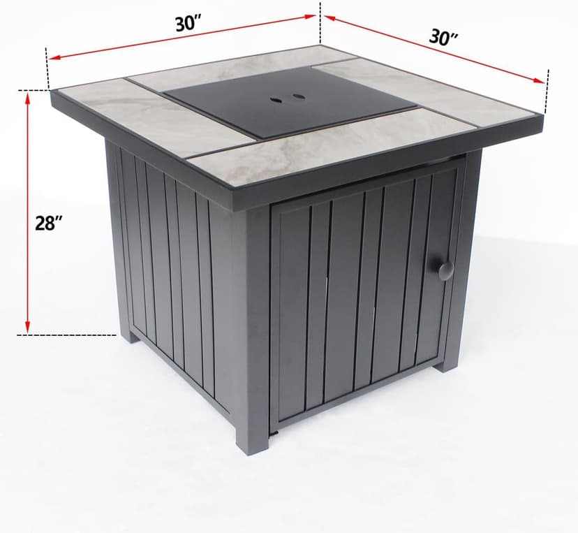 30" Propane Fire Pit with Real Ceramic Tabletop, 50000 BTU Gas Firepit Table with Lid & Glass Rock, Outdoor Fire Pit for Dining or Party, Firepit for Outside, Patio, Garden, Yard