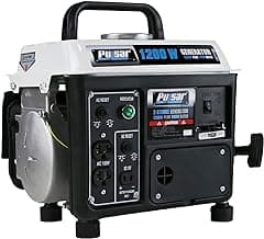 Pulsar 1,200W Carrying Handle, PG1202SA Gas-Powered Portable Generator, 1200W, Black/White