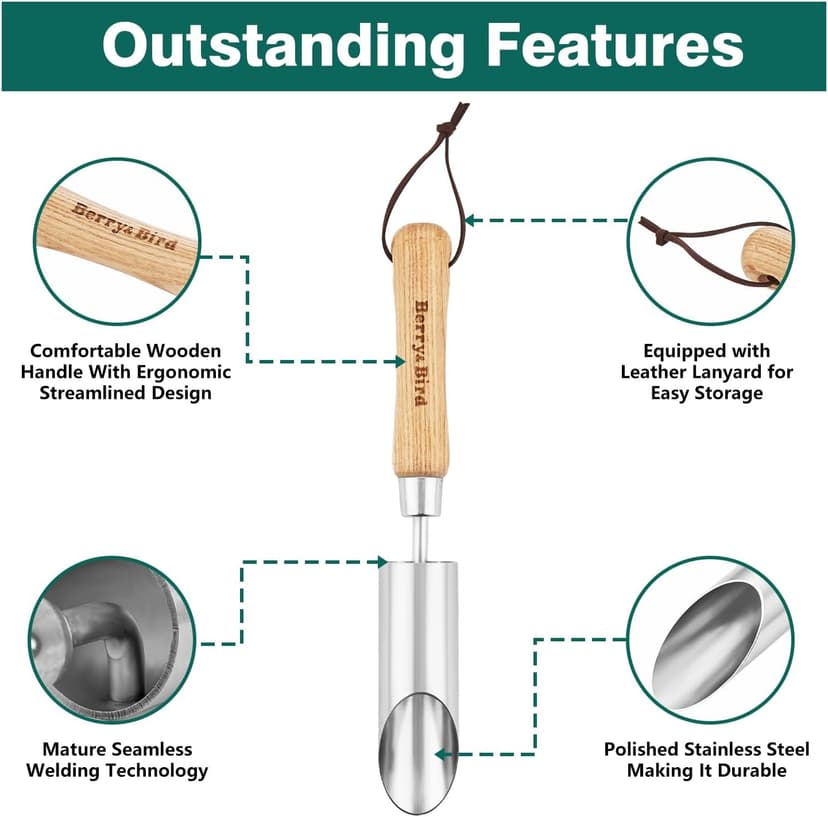 Bulb Planter Tool, 12" Garden Bulb Transplanter Tool, Stainless Steel Manual Hole Digger with Wooden Handle, Transplanting Agricultural Dibble Tool for Seed Planting & Flower Planter