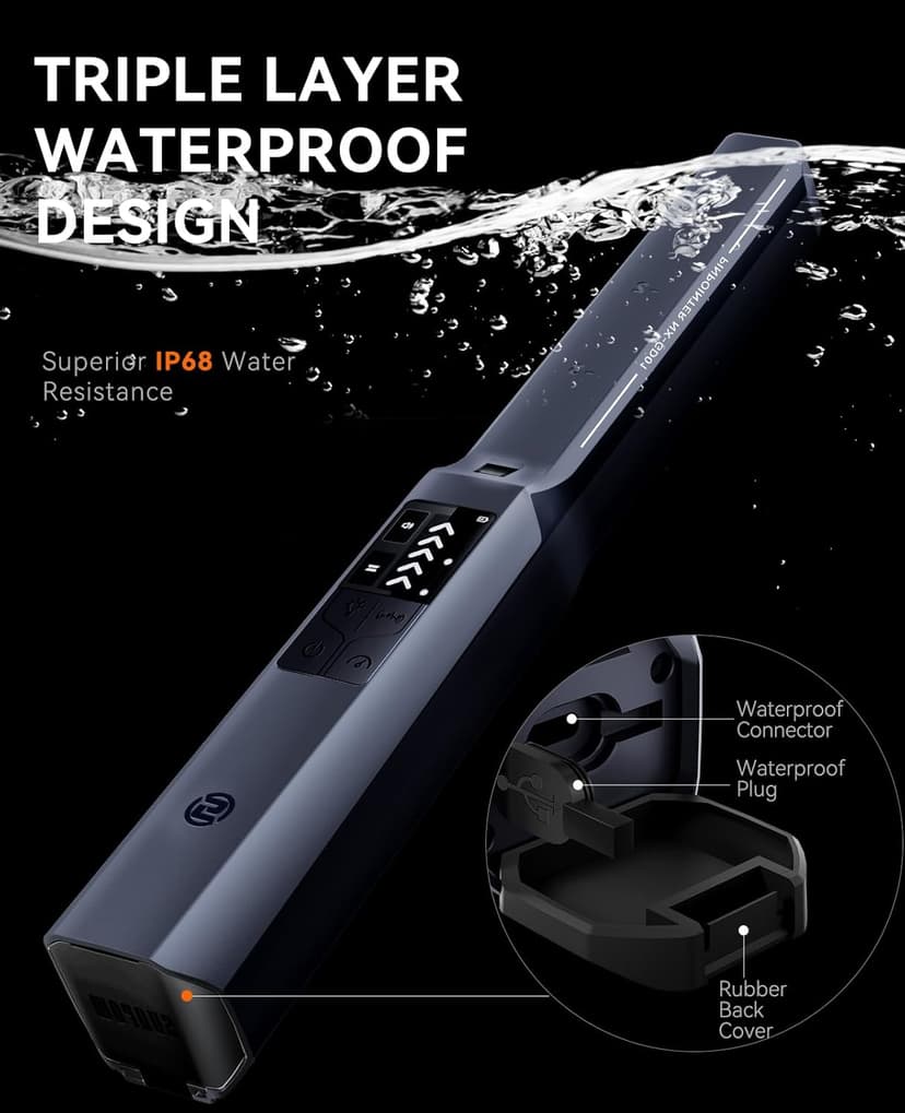 SUNPOW Metal Detector Pinpointer Rechargeable for Adults & Kids, Adjustable Sensitivity, IP68 Fully Waterproof, 360° Detection, 4 Modes - Handheld Pin Pointer Wand with LCD Screen - NXGD01