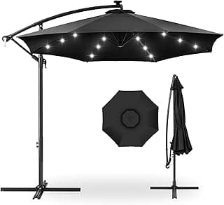 Best Choice Products 10ft Solar LED Offset Hanging Market Patio Umbrella for Backyard, Poolside, Lawn and Garden w/Easy Tilt Adjustment, Polyester Shade, 8 Ribs - Black