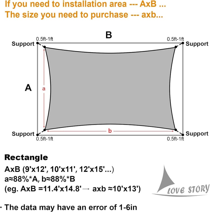 LOVE STORY 8/10/12/13/14/16/20 Rectangle Dark Grey Sun Shade Sail Canopy UV Block Cover for Outdoor Patio Garden Backyard, 8' x 12' Dark Grey