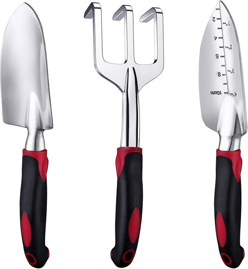 FANHAO Garden Tool Set, 3 Piece Heavy Duty Garden Trowels Cast-Aluminum Garden Hand Shovels with Non-Slip Rubber Grip, Idea for Transplanting, Weeding, Digging and Planting