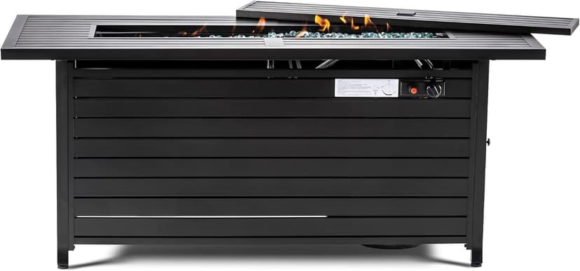LEGACY HEATING 57 inch Propane Fire Pit Table Outdoor Gas Fire Pit Table, 50000BTU Fire Table with Lid, Retangular Black Firepit Table for Garden Backyard Deck Poolside Party