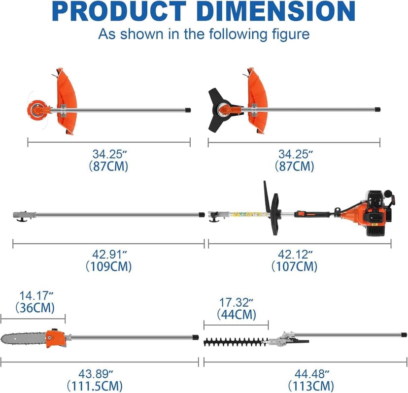 52cc 2-Stroke 5 in 1 Garden Hedge Trimmer Combo, Gas Powered Long Reach Pole Saw Grass String Trimmer Brush Tree Cutter Pruner Weed Eater Multi Functional Garden Trimming Tools with Extension Pole Red