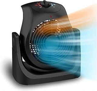 LifePlus 2 in 1 Heater Fan Combo, Portable Cooling Desk Fan, Air Circulator Fan 45° Tilt, 2 Wind Speeds, 1500W Overheat Protection Personal Small Floor for Home Office Black