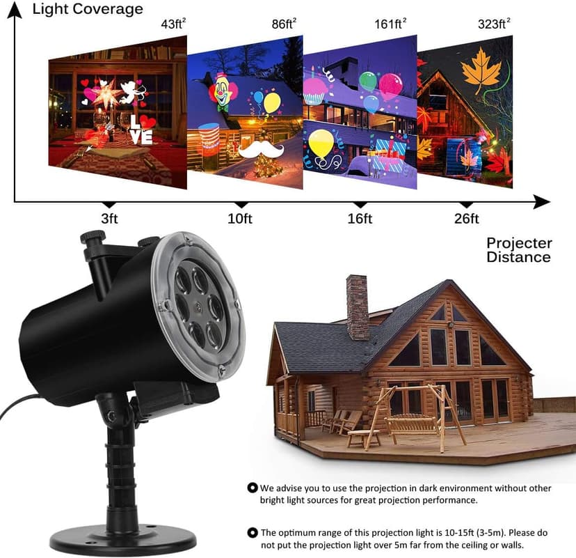Holiday Projector Light, Syslux Halloween Christmas Projector Lights 16 HD Slides LED Waterproof Light Outdoor Indoor Light with Remote Control for Party Garden Halloween Xmas Holiday Landscape Decor