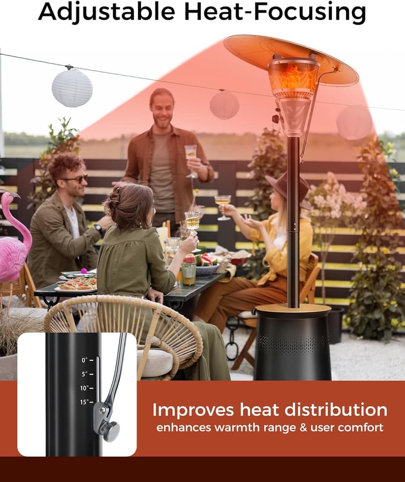 50,000 BTU Patio Heater for Outdoor Use With Adjustable Heat Focusing Top, Table Design, Stainless Steel Burner, Wheels,Propane Heater for Garden, Commercial and Residential, Black