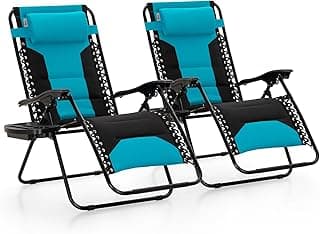 MAISON ARTS Oversized XXL Padded Zero Gravity Chair, Lawn Outdoor Lounge Chairs Set of 2, Foldable Recliners 28" Wide Seat Anti-Gravity for Patio Camping Poolside Yard, Support 400lbs, Aqua