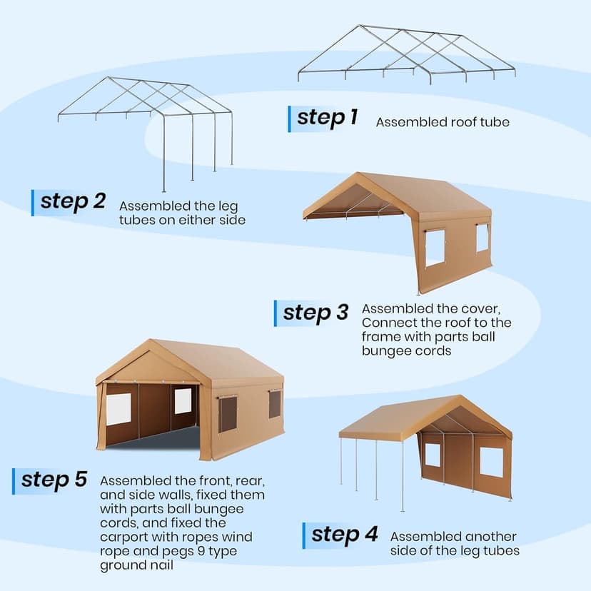 Carport 10x20 Heavy Duty Portable Garage,Carport Canopy with Roll-Up Windows & Doors,Portable Garage and Shelter with Removable Sidewalls,Car Tent Garage with All-Season Tarp for Truck Bike Lawnmower