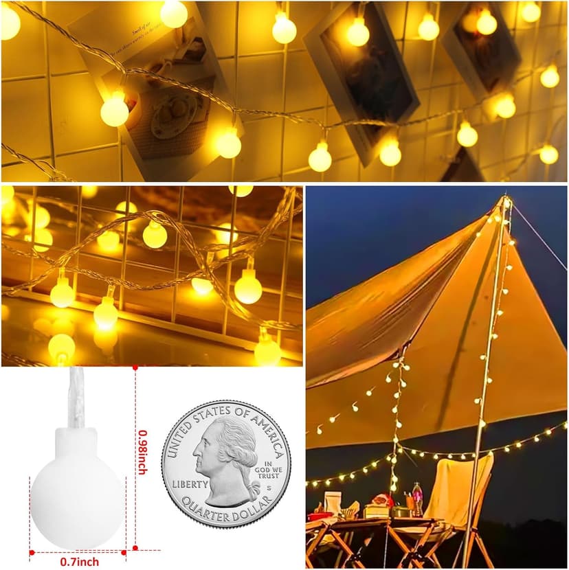 Battery Operated LED Globe String Lights, 2-Pack Total 52FT 120LEDs - Each 26FT 60LEDs 8 Mode Waterproof Christmas Fairy String Lights with Remote for Home Bedroom Garden Wedding Party Decoration