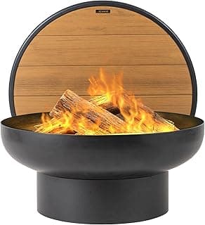 Cast Iron Fire Pit Table with Lid, Extra Thick and Heavy Duty Fire Bowl, Deep Round Firepit for Outdoor Bonfire Gatherings, Wood Burning Firepits for Outside Patio, Modern Outdoor Fire Pits
