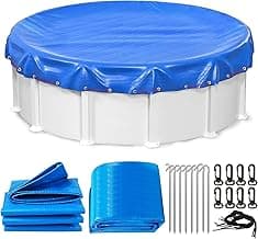 LXKCKJ 24 Ft Round Pool Cover, Winter Pool Covers for Large Above Ground Pools, Extra Thick PE Pool Cover Add Ground Nail Set and Specially Molded Winch Ideal for Waterproof and Dustproof (Blue)