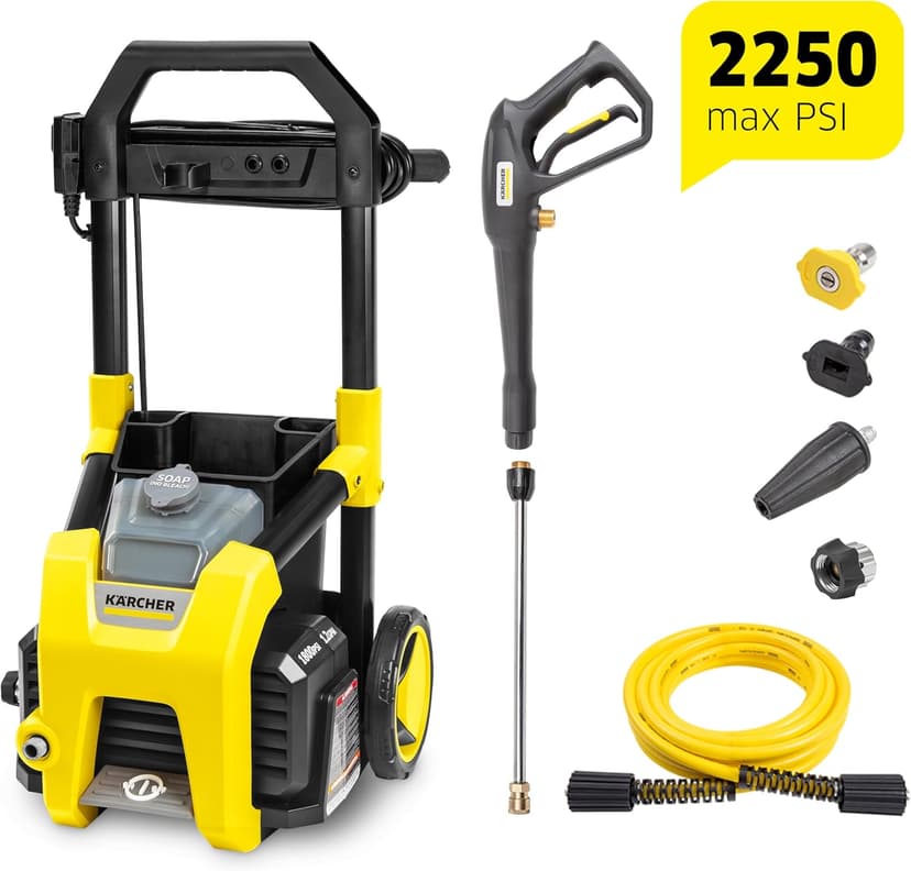 Kärcher Pressure Washer K1800PS, Max 2250 PSI, 3 Spray Nozzles, Detergent Tank, For Cars, Driveways, Siding, Patios, 1.46 max. GPM