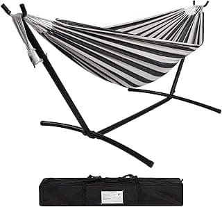 Hammock with Stand for Outside, Heavy Duty Space Saving Steel Stand with 450 lb Capacity,Double Hammock with Portable Carrying Bag, Hamacas para Adultos for Outdoors, Patio, Garden, Yard