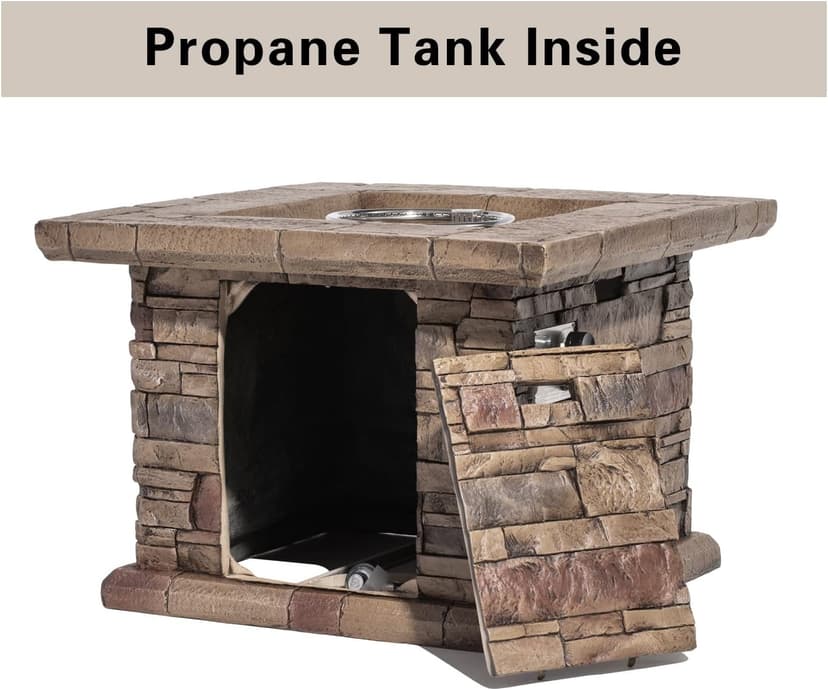 HOMPUS Outdoor Propane Fire Pit Table 32-inch Imitation Stone Square Concrete Propane Fire Pit with Lava Rocks and Rain Cover 50,000 BTU Gas Smokeless Fire Pits for Outside Patio,Garden, CSA Certified