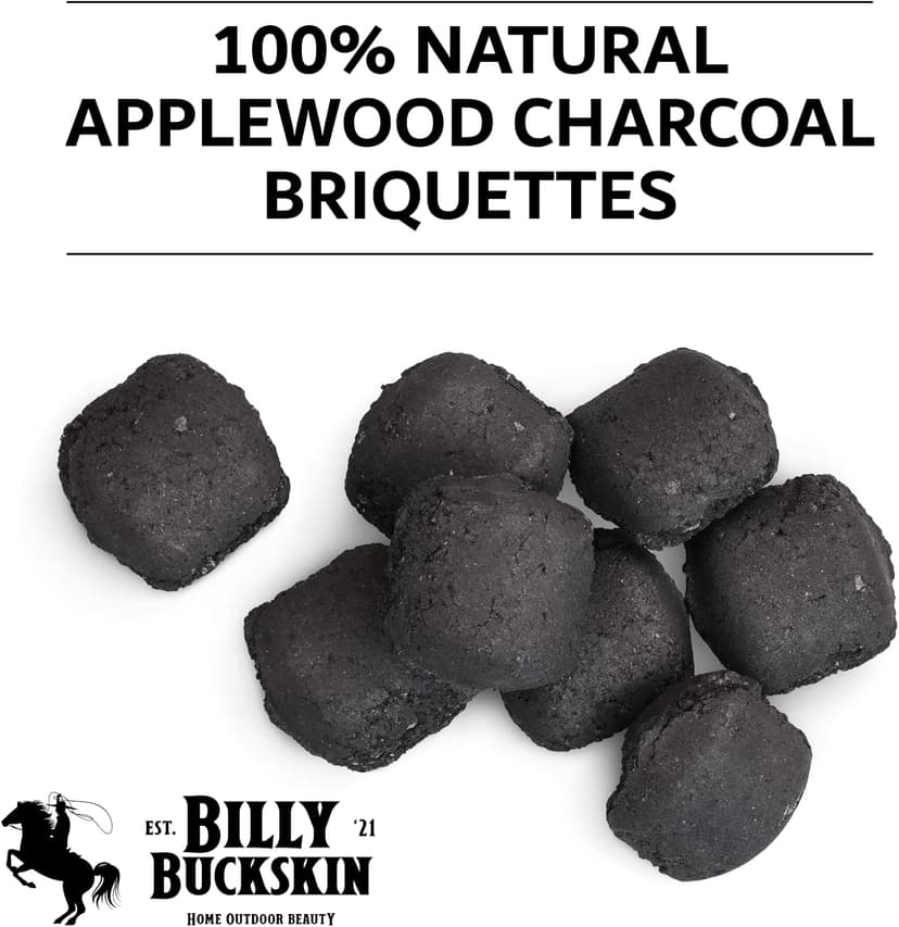 6.5 Lb Oak & Applewood Charcoal Briquettes for Beef, Pork, Fish, Steaks, Ribs & More, 100% All-Natural, Quick & Easy Lighting for Outdoor BBQ, Smoker, Tailgating, Camping by Billy Buckskin Co.