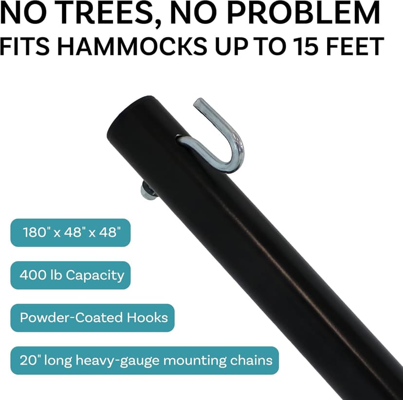 Sunnydaze Steel Hammock Stand for Outside - 400-Pound Capacity Indoor/Outdoor Hammock Stand Only - Black Powder-Coated Finish - 15-Foot