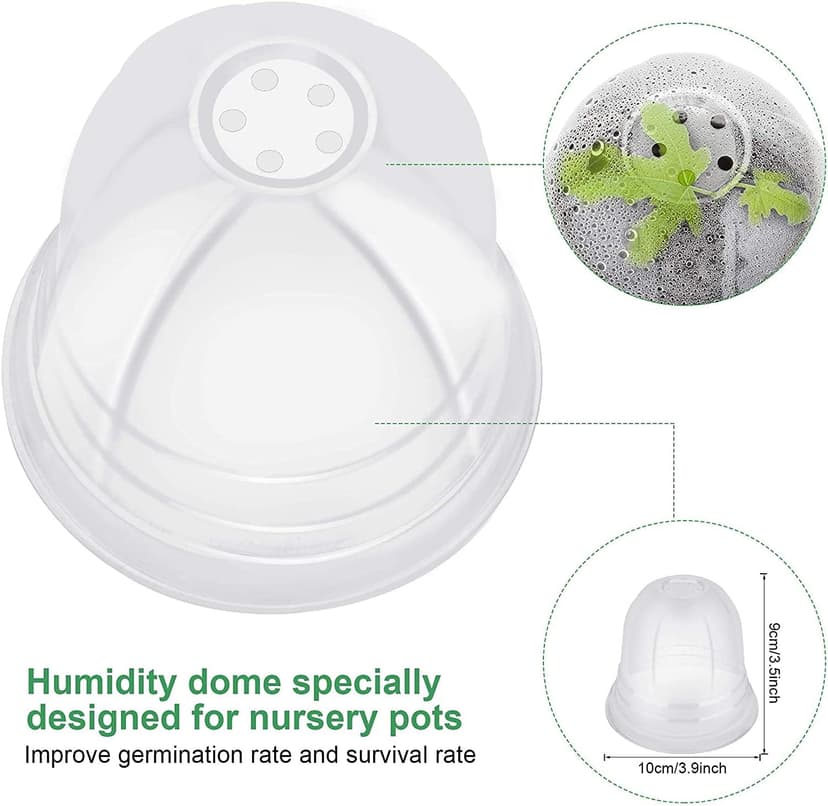 MIXC Plant Nursery Pots with Humidity Dome 4" Soft Transparent Plastic Gardening Pot Planting Containers Cups Planter Small Starter Seed Starting Trays for Seedling with 10pcs Plant Labels，30 Sets