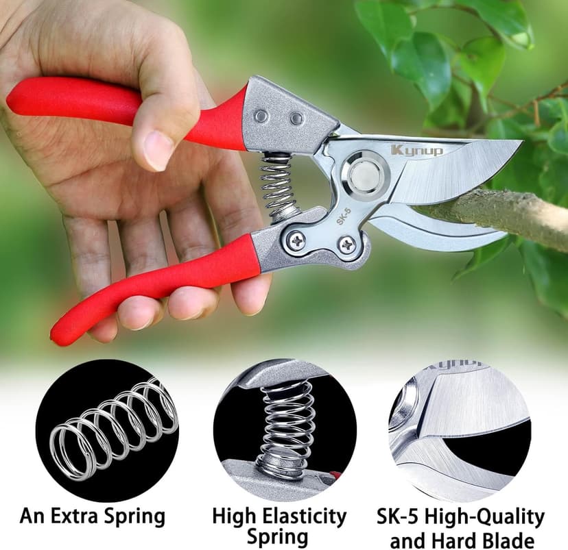 Kynup Pruning Shears, Gardening Pruners Scissors, Professional Bypass Hand Shears Heavy Duty, Pruners for Gardening, Garden Clippers, Hedge Shears, Garden Tools(Red)