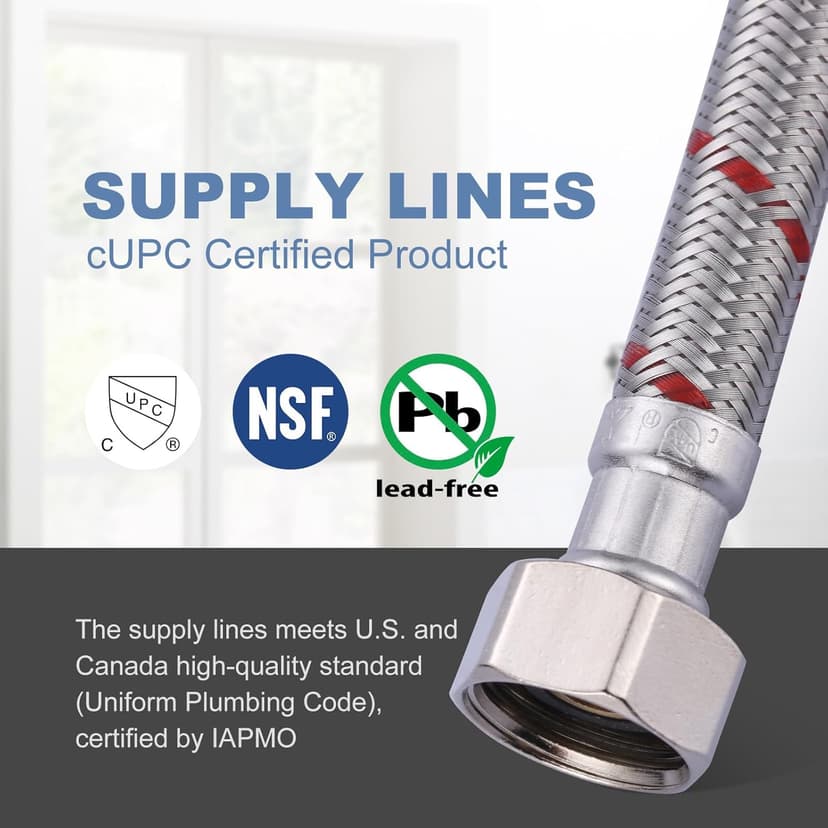60 Inch Length Faucet Hose 1/2” to 1/2”, ARCORA Braided Stainless Steel cUPC Supply Lines 1/2 Inch FIP x 1/2 Inch FIP Sink Hose Attachment for Faucet 1 Pair