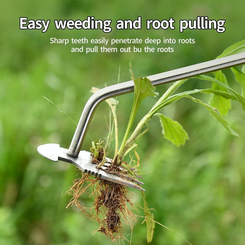 Weed Puller Tool，2024 New Garden Weeder Tool Stainless Steel Hand Weeder Tool,4 Teethes Dual Purpose Weed Remover Tool Weeding Tools for Gardening (Rubber Handle)